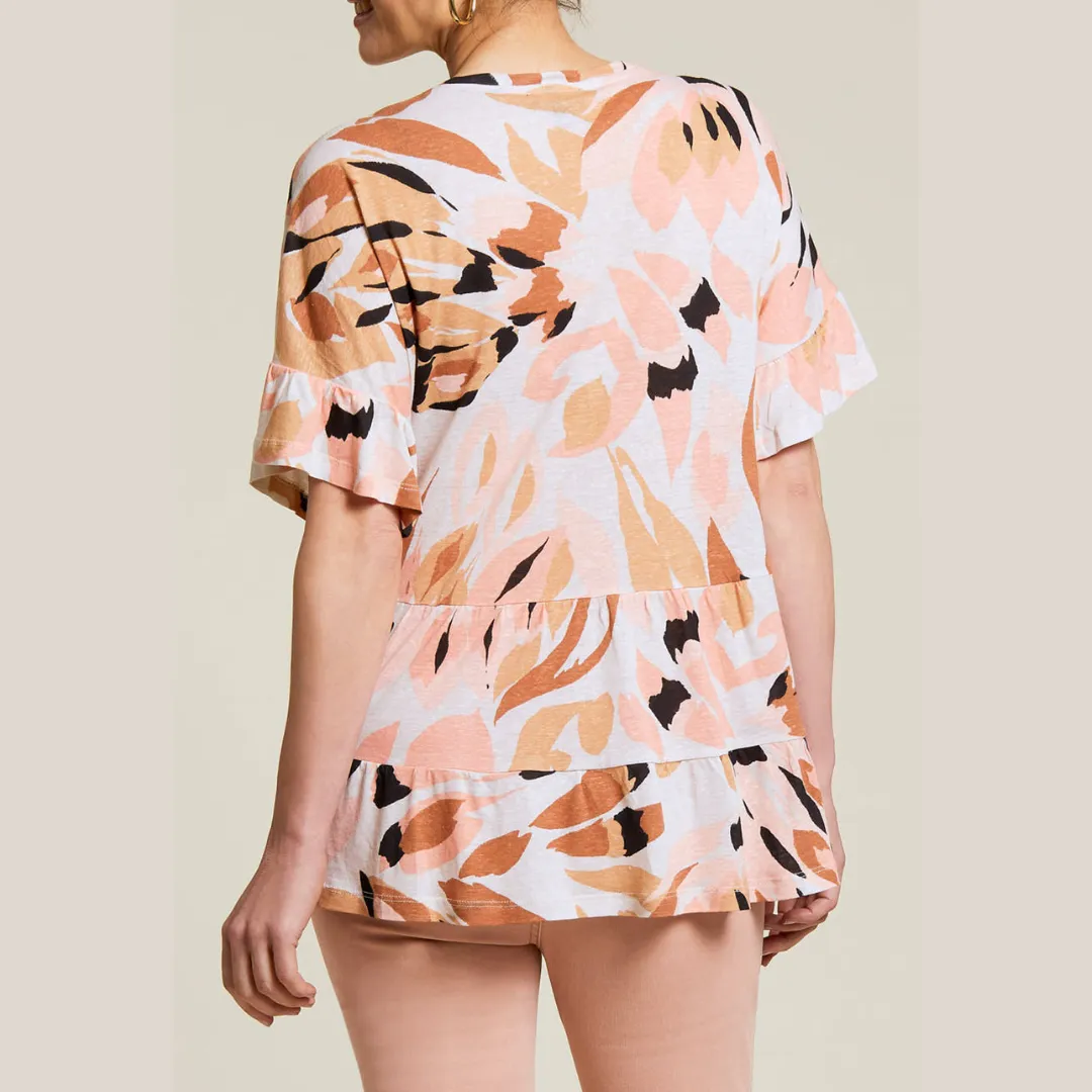 Tribal V Neck Ruffle Top - Sandstorm