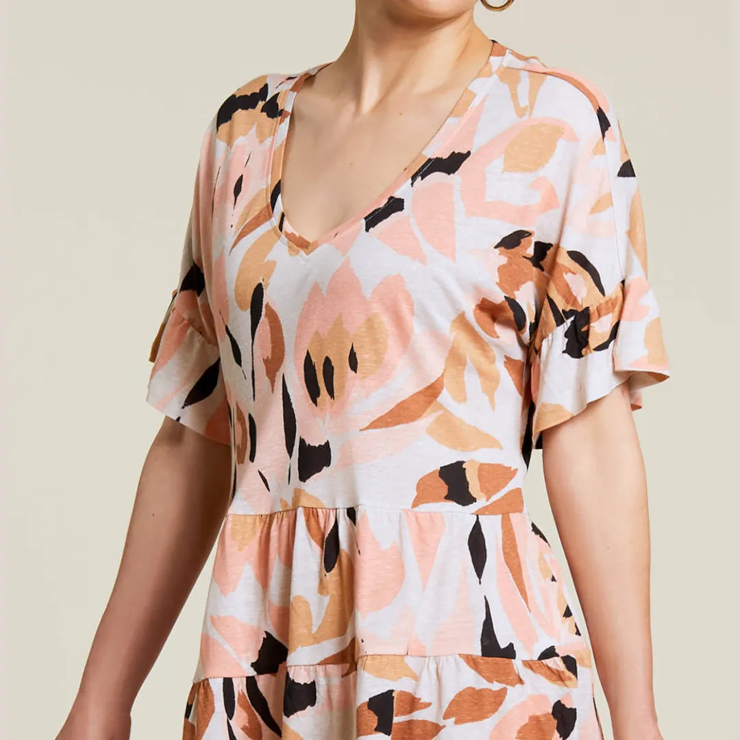 Tribal V Neck Ruffle Top - Sandstorm