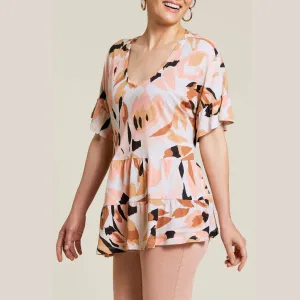 Tribal V Neck Ruffle Top - Sandstorm