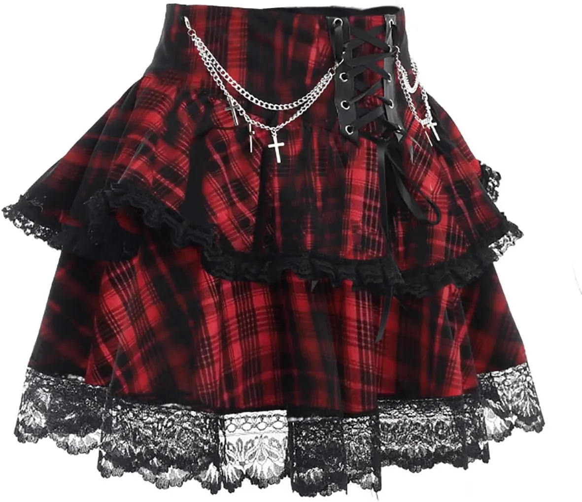 TSMNZMU Womens Gothic Mini Skirts High Waist Punk Grunge Pleated Skirts Harajuku Lolita Skirt Mall Goth Emo Skirt