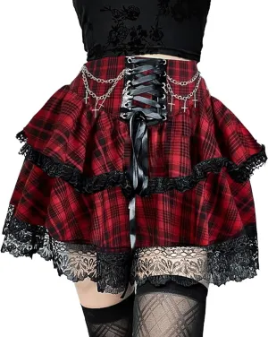 TSMNZMU Womens Gothic Mini Skirts High Waist Punk Grunge Pleated Skirts Harajuku Lolita Skirt Mall Goth Emo Skirt
