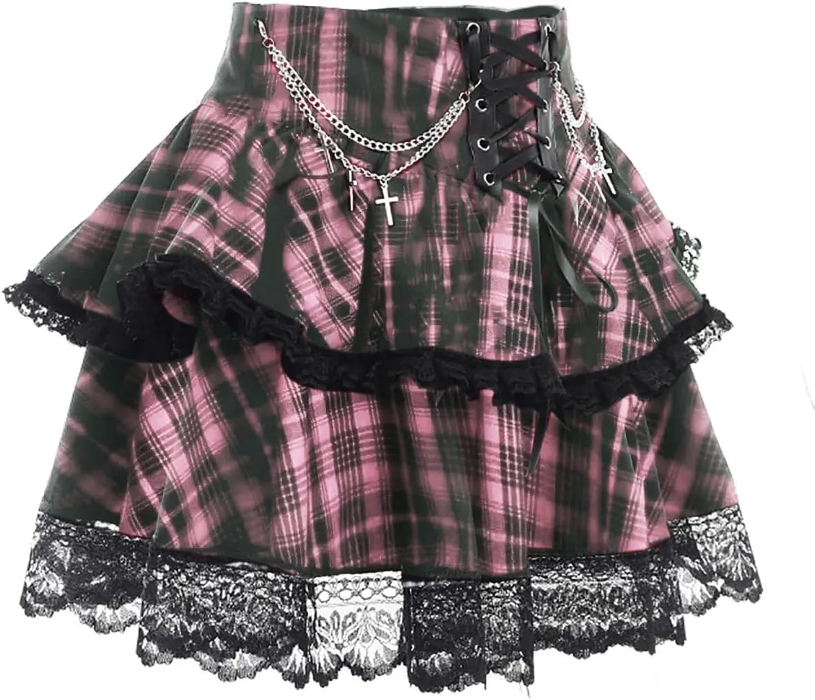 TSMNZMU Womens Gothic Mini Skirts High Waist Punk Grunge Pleated Skirts Harajuku Lolita Skirt Mall Goth Emo Skirt