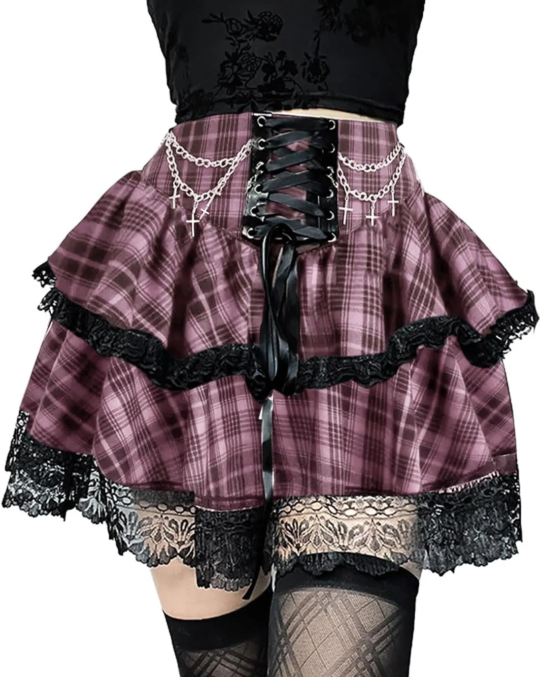 TSMNZMU Womens Gothic Mini Skirts High Waist Punk Grunge Pleated Skirts Harajuku Lolita Skirt Mall Goth Emo Skirt