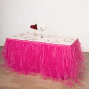 Tulle Table Skirt 14ft Fuchsia - 4 Layer Pleated Tutu Table Cover
