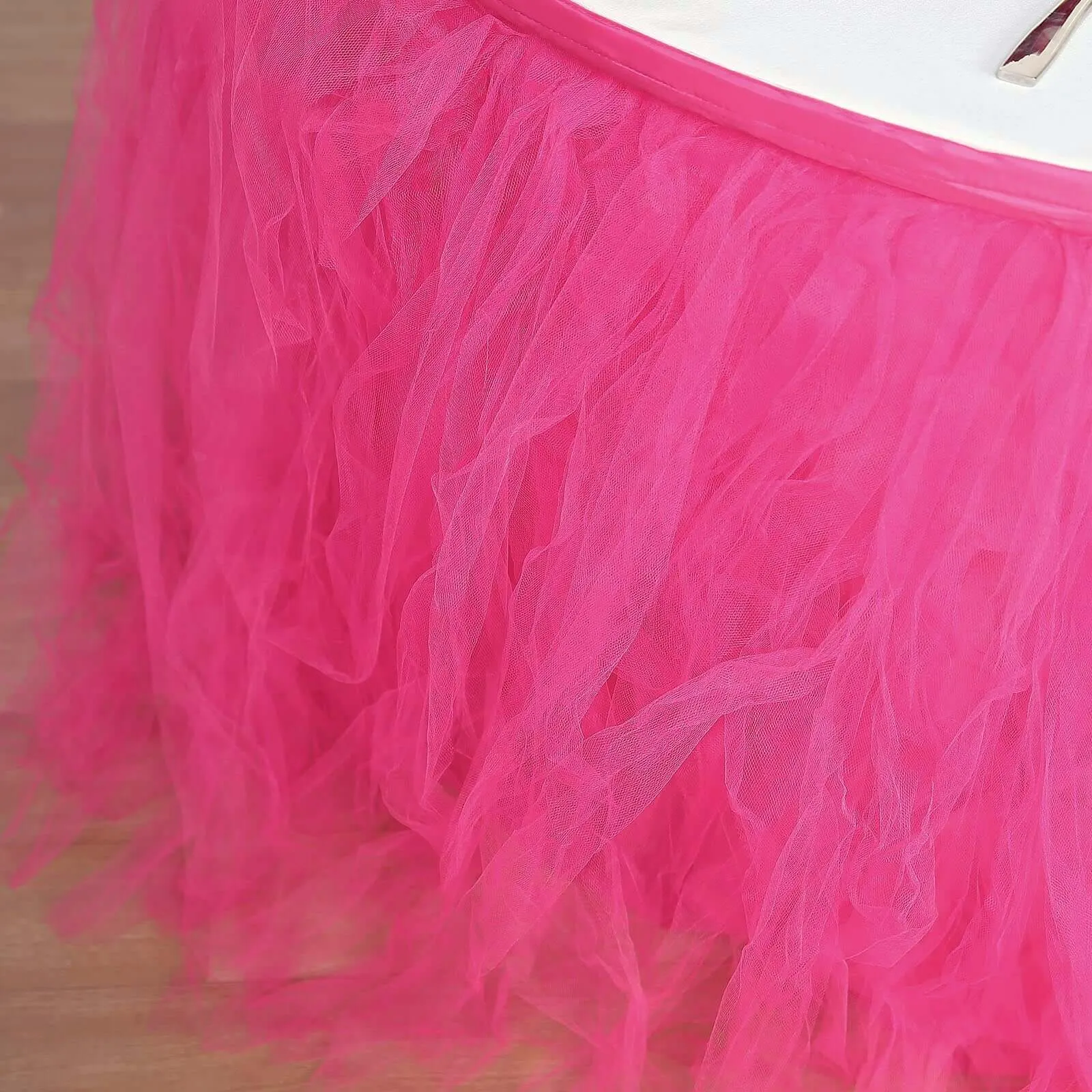 Tulle Table Skirt 14ft Fuchsia - 4 Layer Pleated Tutu Table Cover
