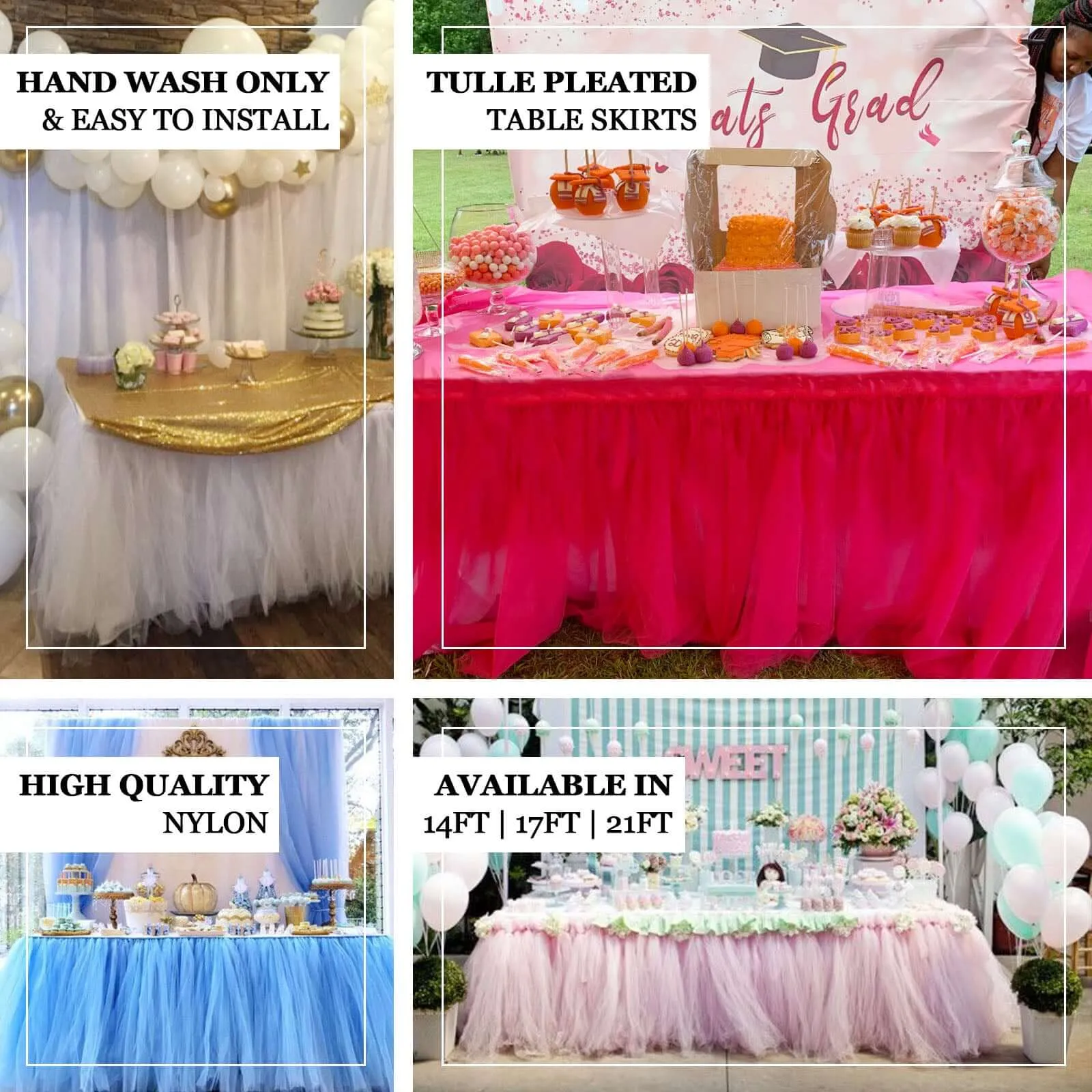 Tulle Table Skirt 14ft Fuchsia - 4 Layer Pleated Tutu Table Cover