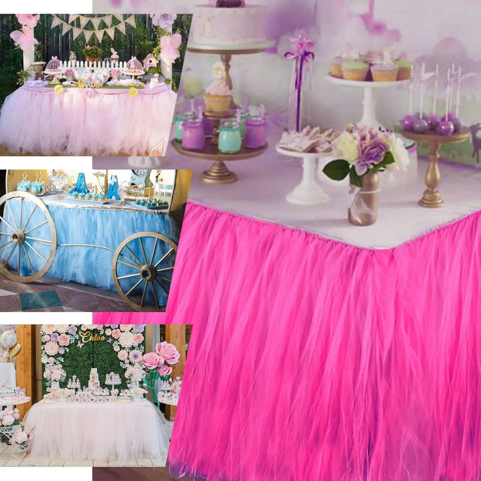 Tulle Table Skirt 14ft Fuchsia - 4 Layer Pleated Tutu Table Cover