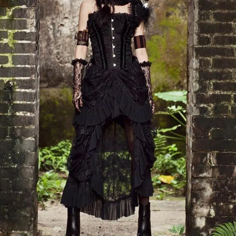 US SALE of Women's Black Gothic Skirts / Elegant Victorian High Waist Long Skirt
