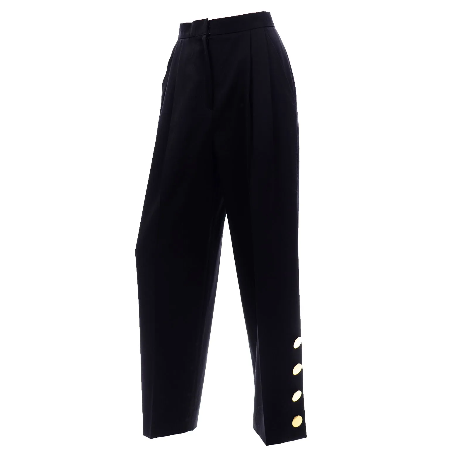 Vintage Givenchy Black High Waist Trousers With Gold Button Detail