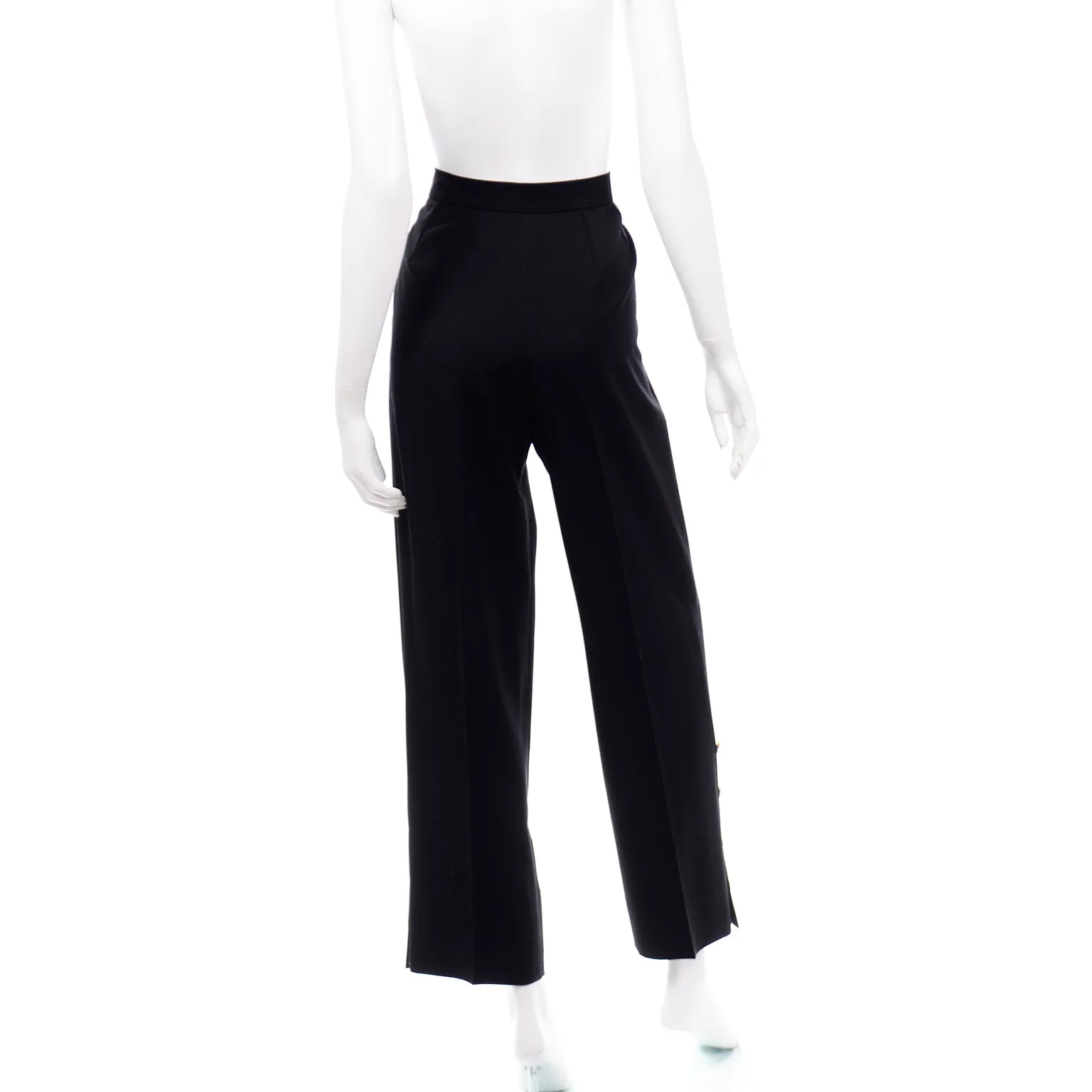 Vintage Givenchy Black High Waist Trousers With Gold Button Detail