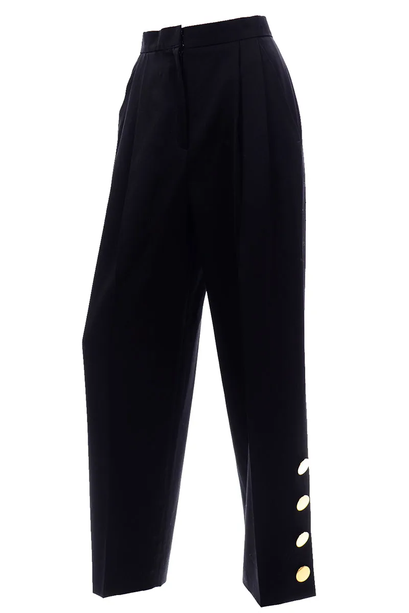 Vintage Givenchy Black High Waist Trousers With Gold Button Detail