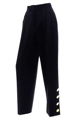 Vintage Givenchy Black High Waist Trousers With Gold Button Detail