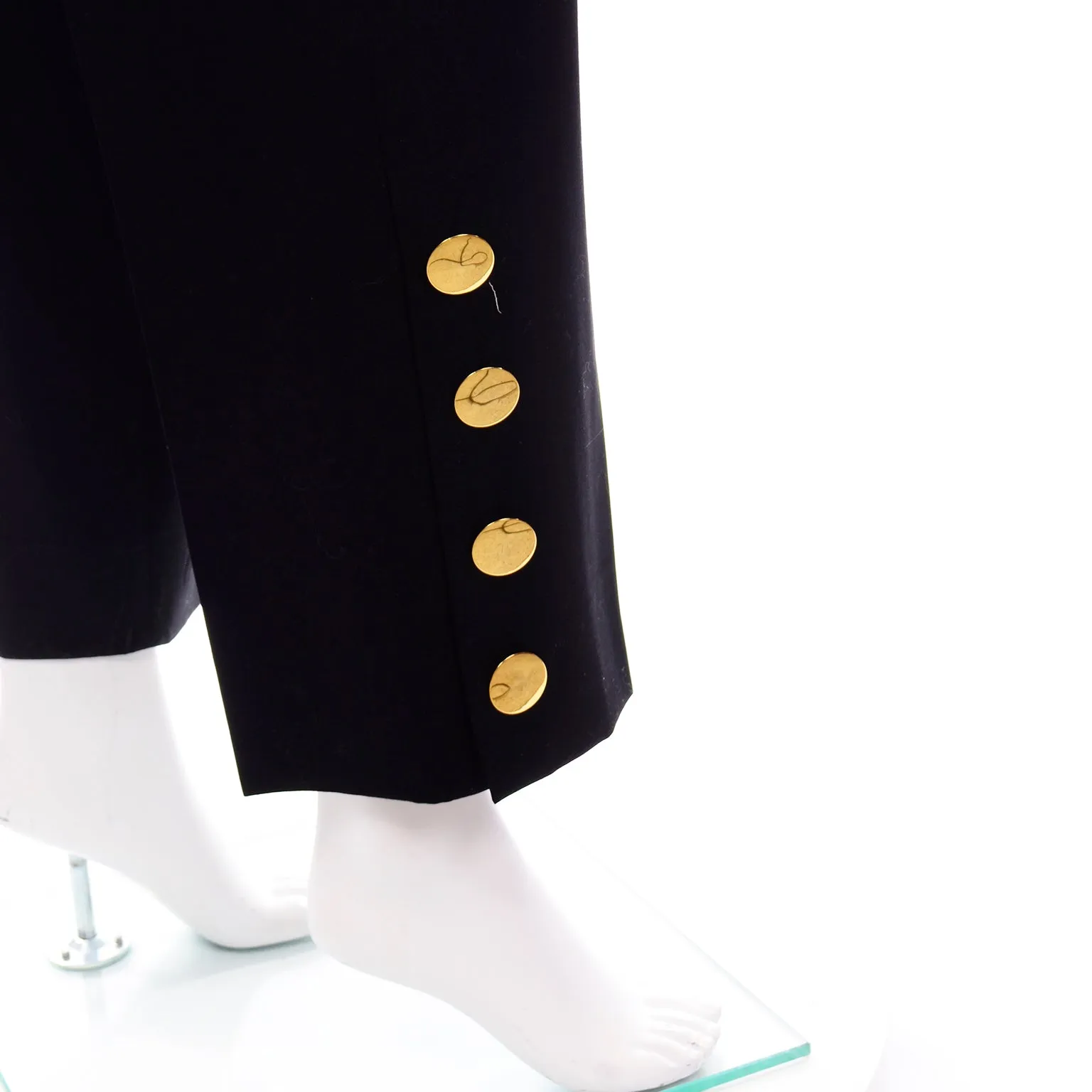 Vintage Givenchy Black High Waist Trousers With Gold Button Detail