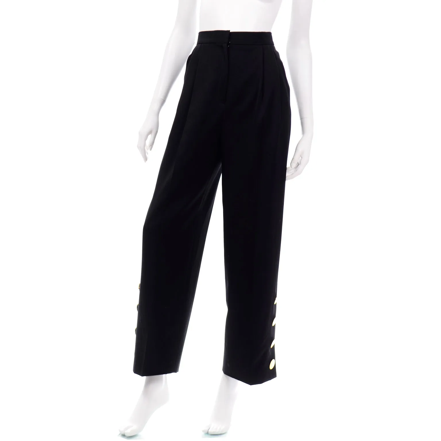 Vintage Givenchy Black High Waist Trousers With Gold Button Detail