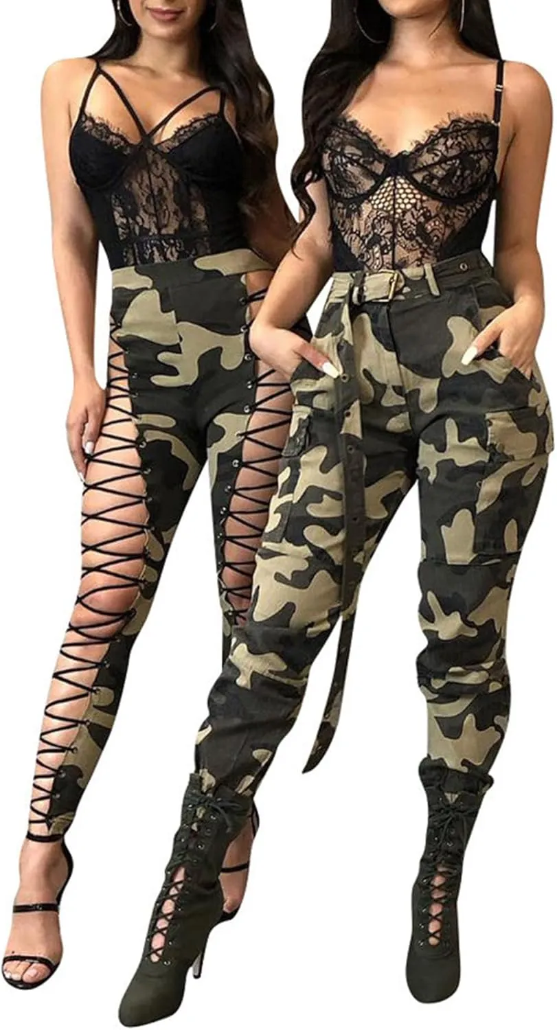 Voghtic Army Camo Cargo Pants - High Waisted Women's Camouflage Job Fatigue Pants