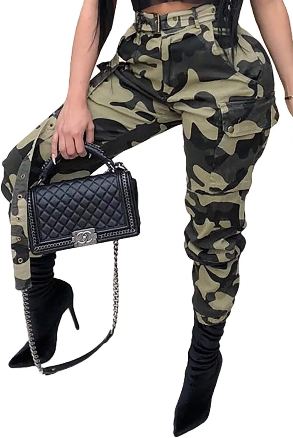 Voghtic Army Camo Cargo Pants - High Waisted Women's Camouflage Job Fatigue Pants