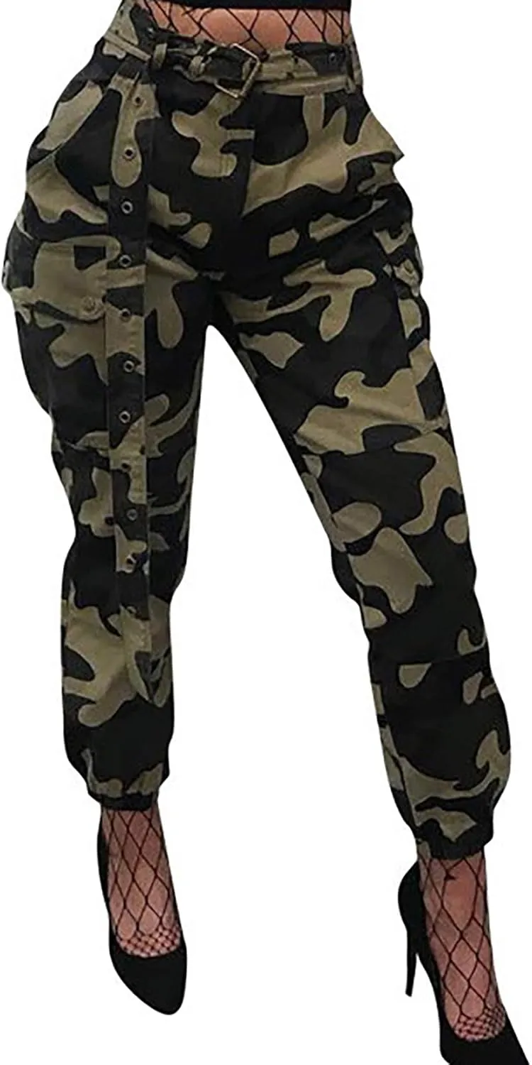 Voghtic Army Camo Cargo Pants - High Waisted Women's Camouflage Job Fatigue Pants