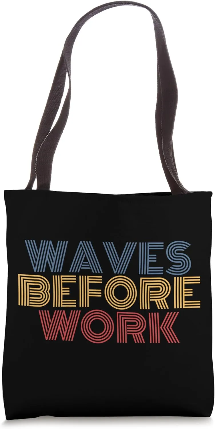 Waves Before Work Lake Life Vibes Retro Tote Bag