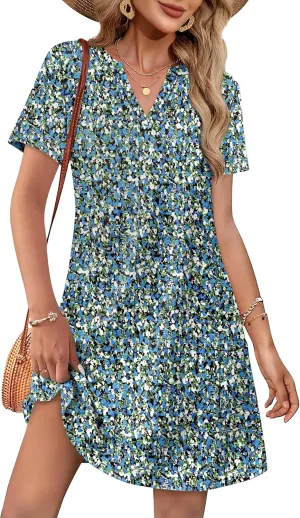 WIHOLL Dresses for Women 2025 Casual Summer V Neck Wedding Guest Dress Short Sleeve Fashion Beach Vacation Clothes