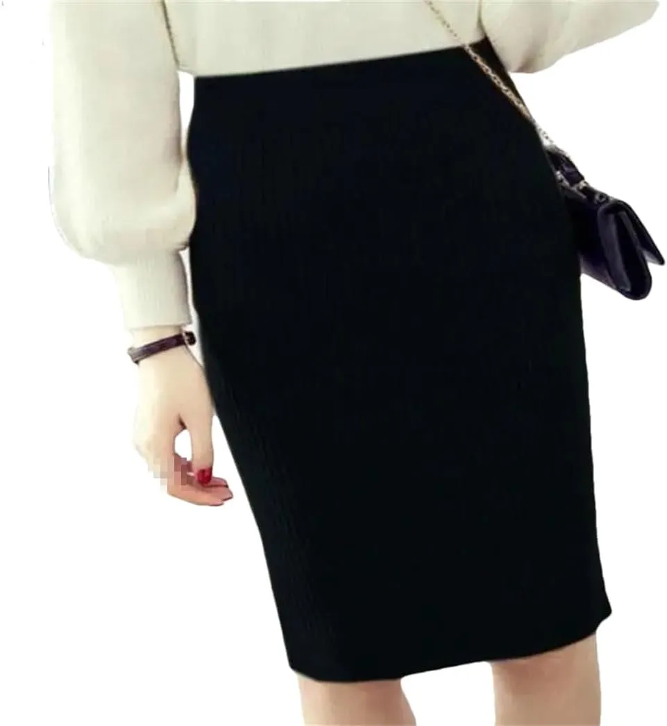 Women Elastic Skirt Autumn Winter Split Sexy Warm Knitted Pencil Skirts Ladies High Waist Party Elegant Long Skirt