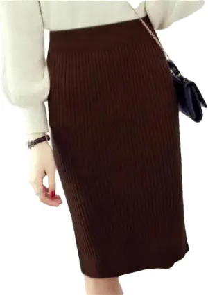 Women Elastic Skirt Autumn Winter Split Sexy Warm Knitted Pencil Skirts Ladies High Waist Party Elegant Long Skirt