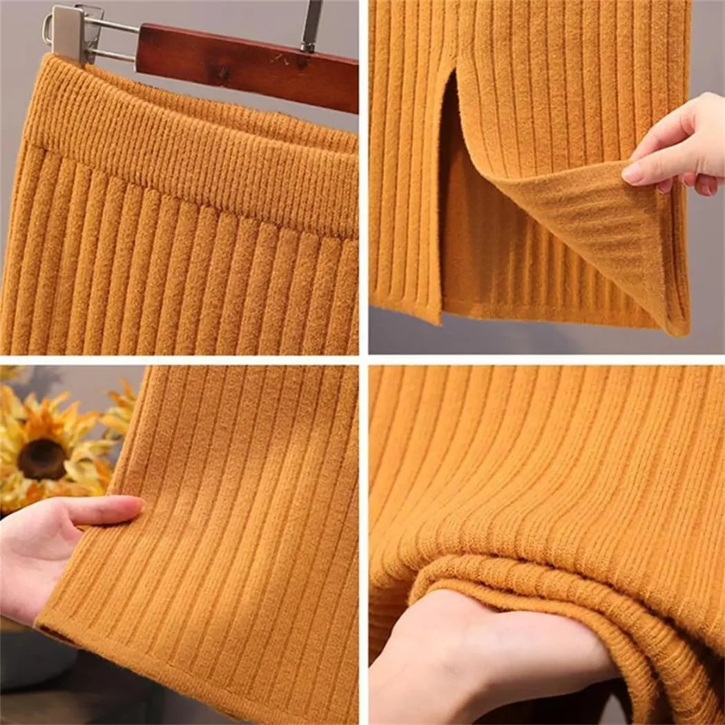 Women Elastic Skirt Autumn Winter Split Sexy Warm Knitted Pencil Skirts Ladies High Waist Party Elegant Long Skirt