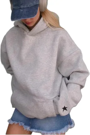 Women Graphic Star Oversized Hoodie Long Sleeve Casual Loose Fall Aesthetic Hooded Sweatshirt with Pocket Streetwear