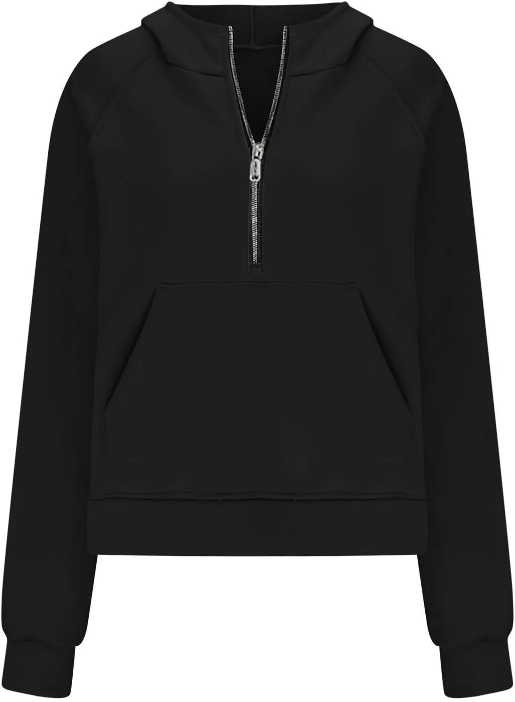 Women Half Zip Hoodies Pullover Long Sleeve Solid Corded Sweatshirt Oversized Casual Trendy Fall Outfit with Kangaroo Pocket