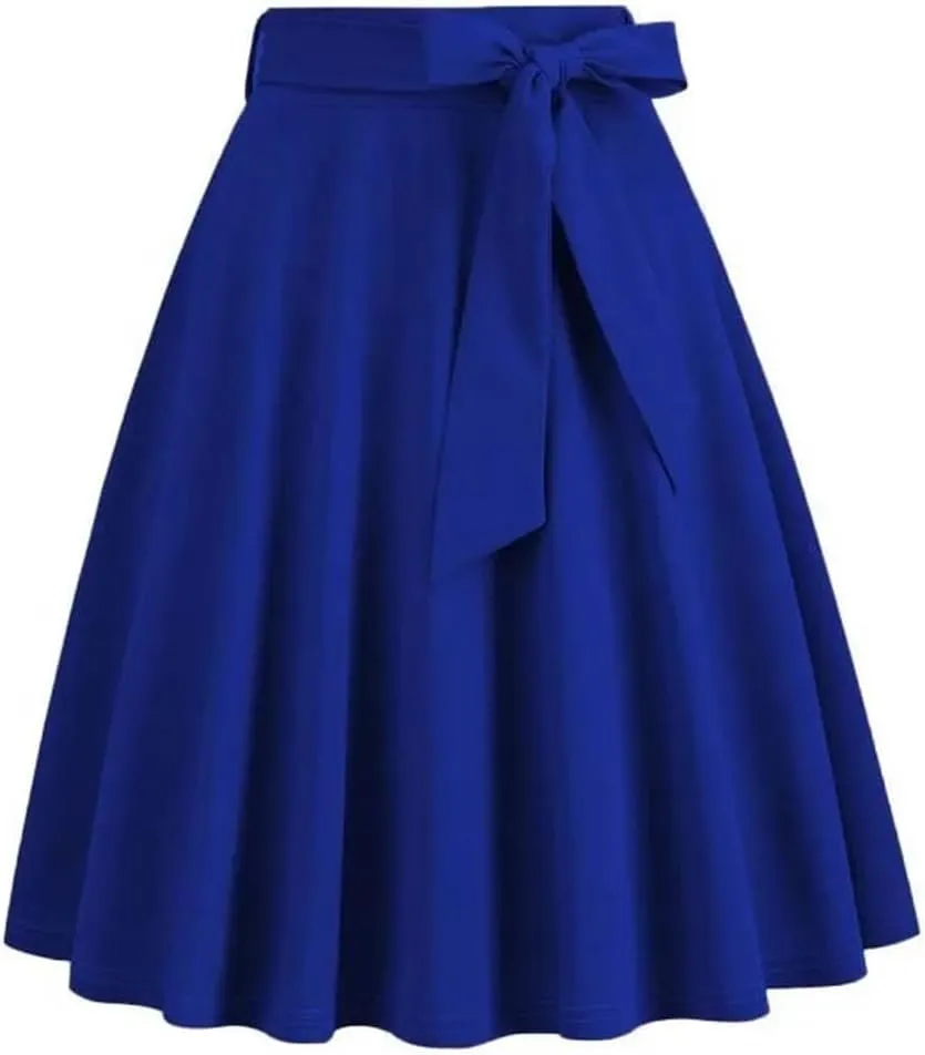 Women High Waist A Line Skater Skirt 50s Swing Elegant Skirts Solid Color Midi Pleated Skirt