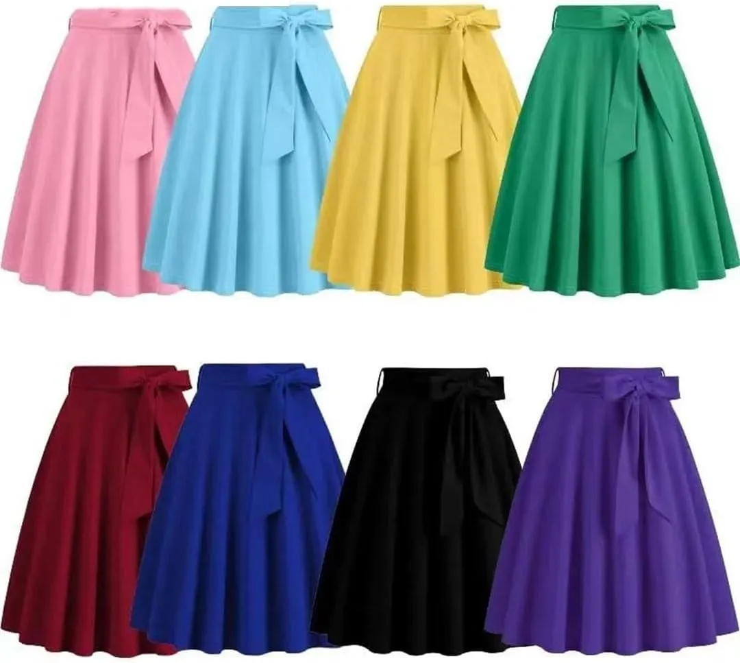 Women High Waist A Line Skater Skirt 50s Swing Elegant Skirts Solid Color Midi Pleated Skirt