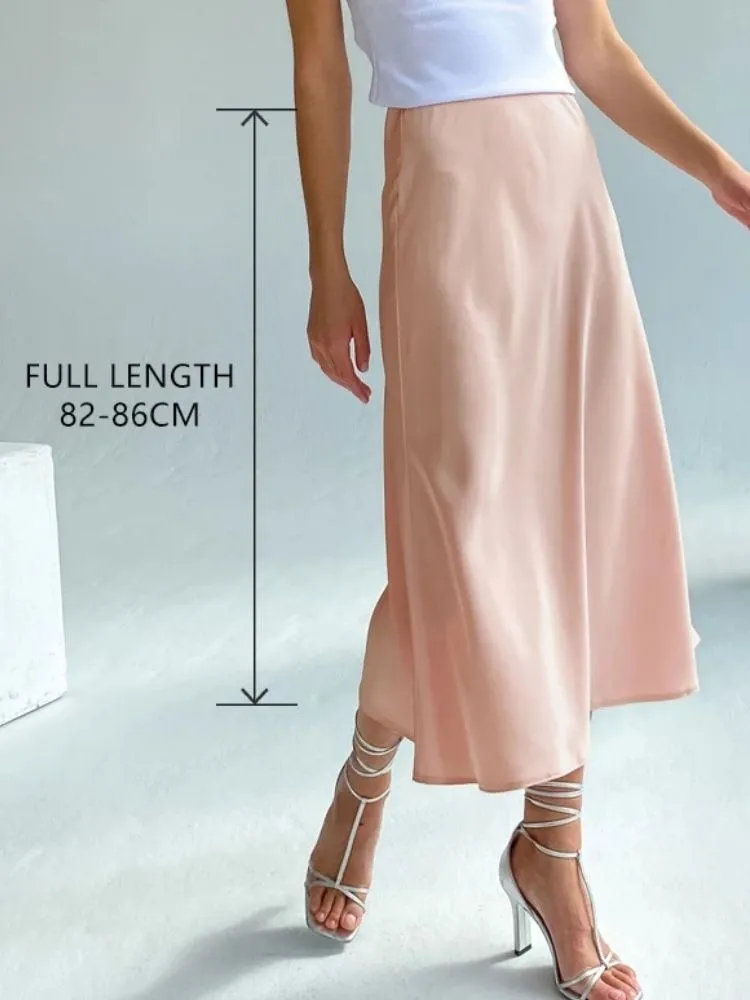 Women High Waisted Skirt  Silk Satin Skirts  A-Line Elegant Skirts