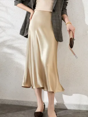 Women High Waisted Skirt  Silk Satin Skirts  A-Line Elegant Skirts