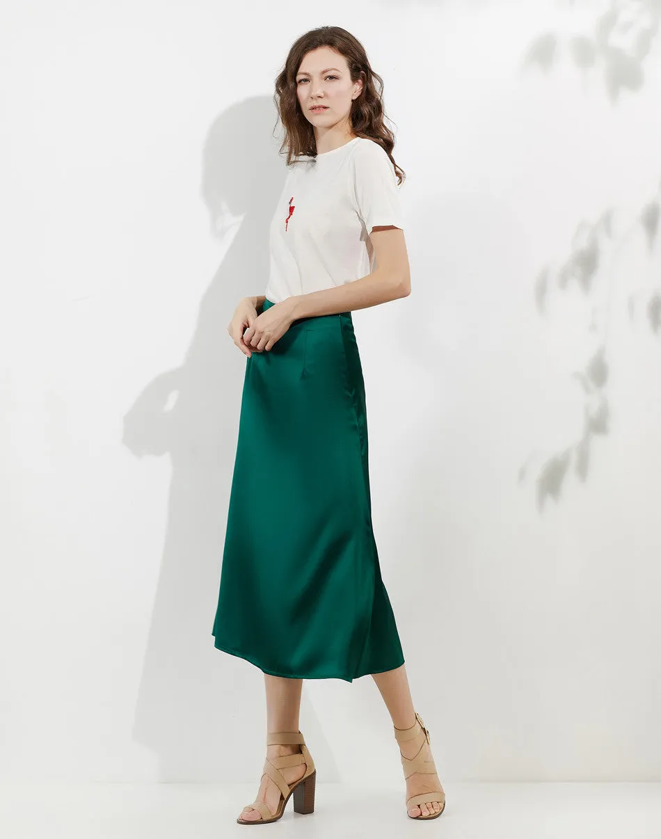 Women High Waisted Skirt  Silk Satin Skirts  A-Line Elegant Skirts