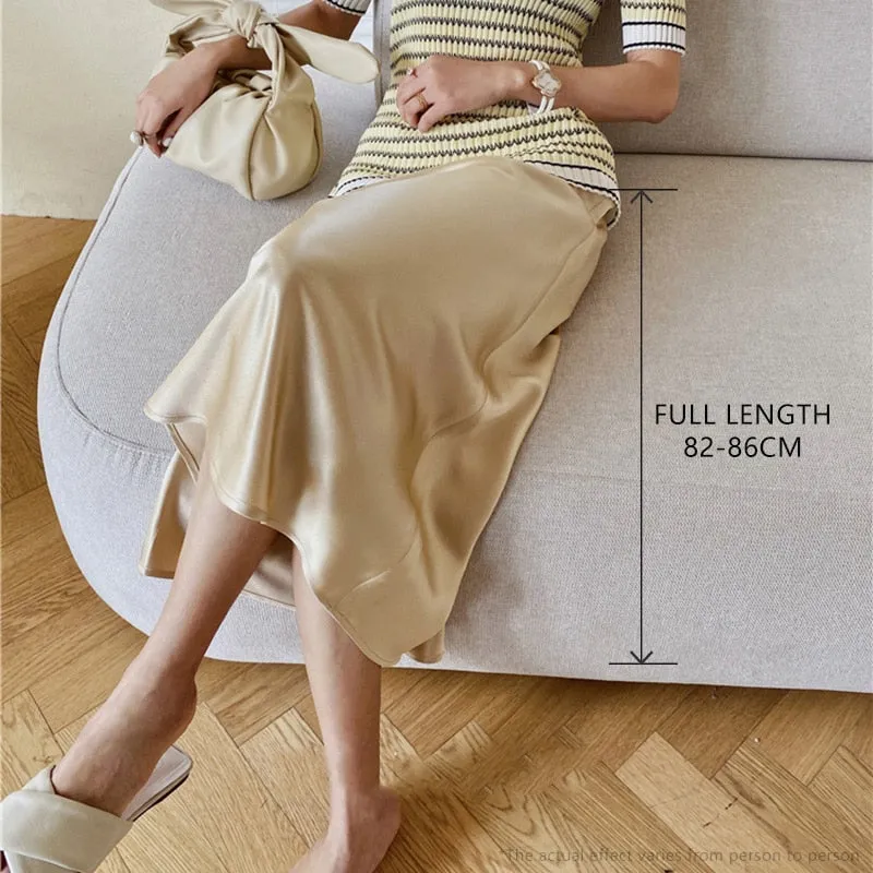 Women High Waisted Skirt  Silk Satin Skirts  A-Line Elegant Skirts