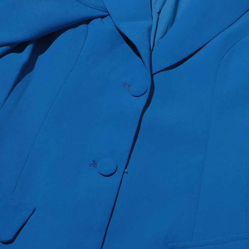 Women Royal Blue Blazer Trendy Jacket with Ribbon Detail