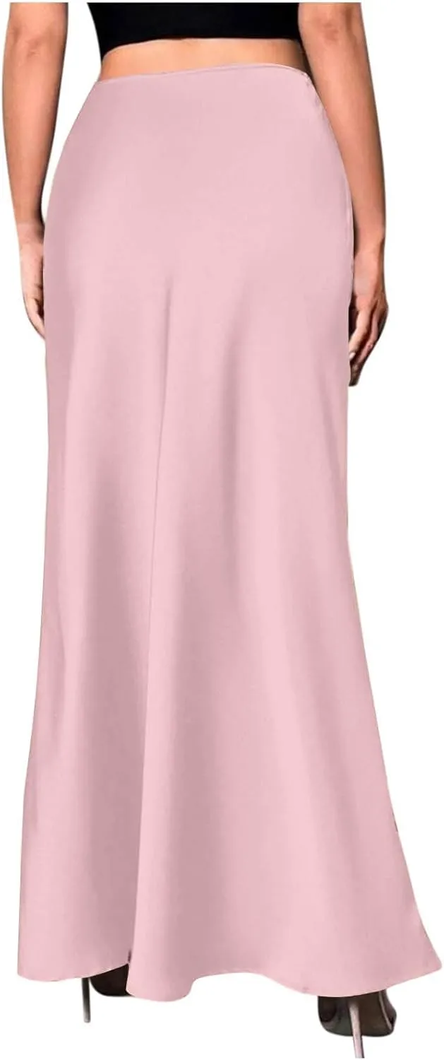 Women Satin Bodyocn Maxi Skirt Elegant High Waisted A Line Mermaid Skirts Cocktail Party Prom Casual Long Skirt