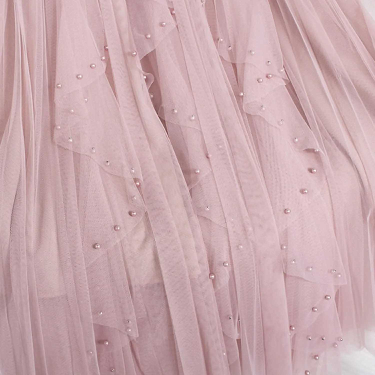 Women Tulle Skirts Solid Color Elastic Waist Mesh Tiered Layered Asymmetrical Skirt Casual Fashion Elegant Skirts