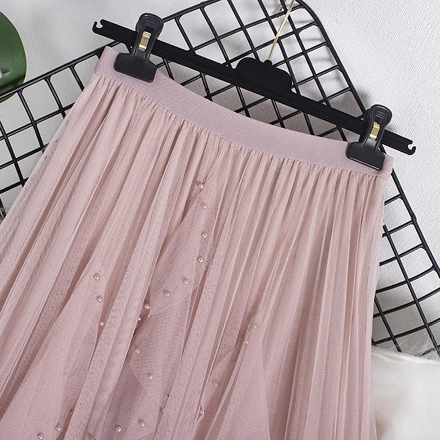 Women Tulle Skirts Solid Color Elastic Waist Mesh Tiered Layered Asymmetrical Skirt Casual Fashion Elegant Skirts