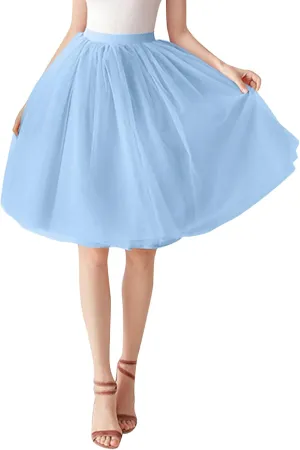 Women's A-Line High Waisted Midi Skirt Women's Tulle Skirt Short Gown Ballet Dance Dress Evening Hoop Skirt