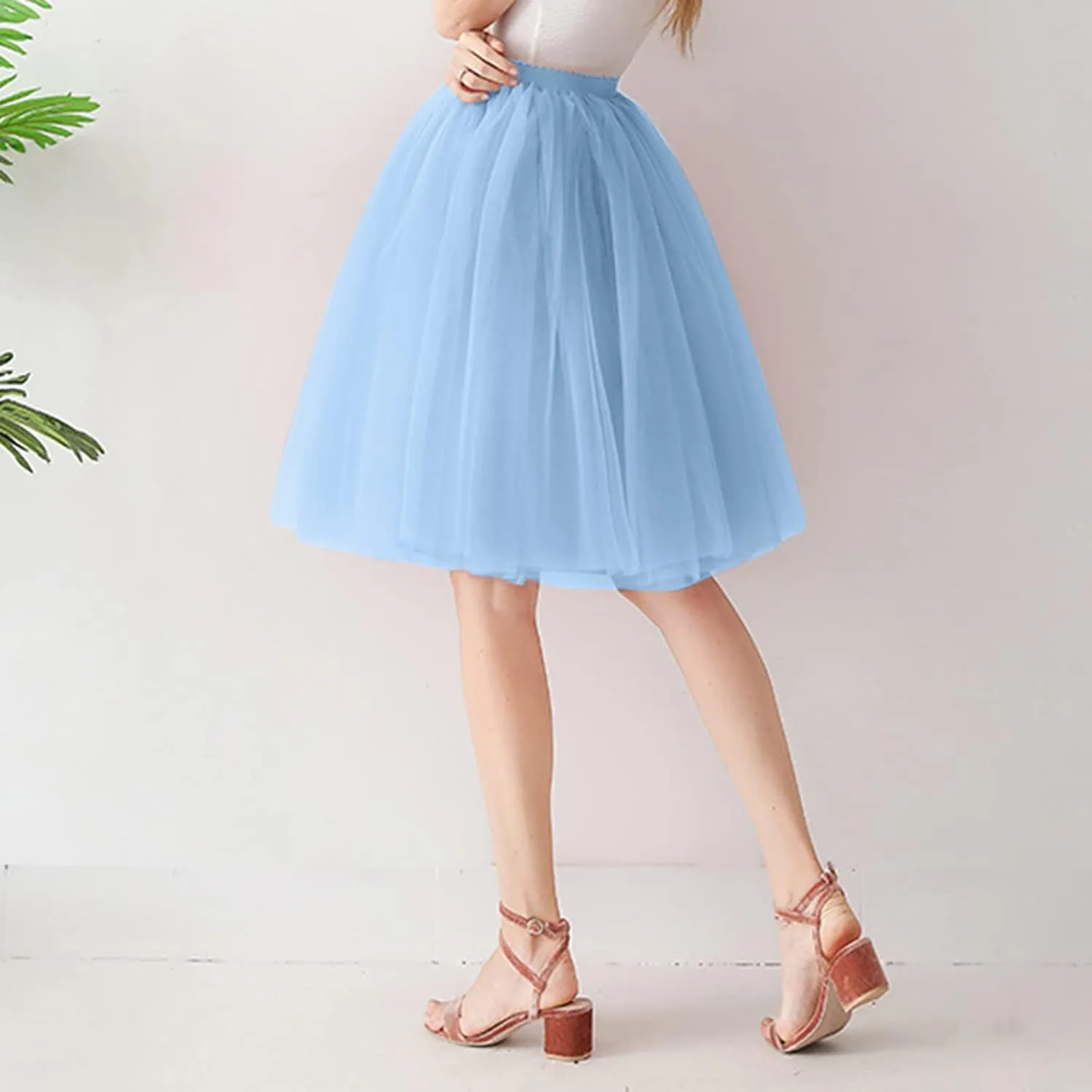 Women's A-Line High Waisted Midi Skirt Women's Tulle Skirt Short Gown Ballet Dance Dress Evening Hoop Skirt