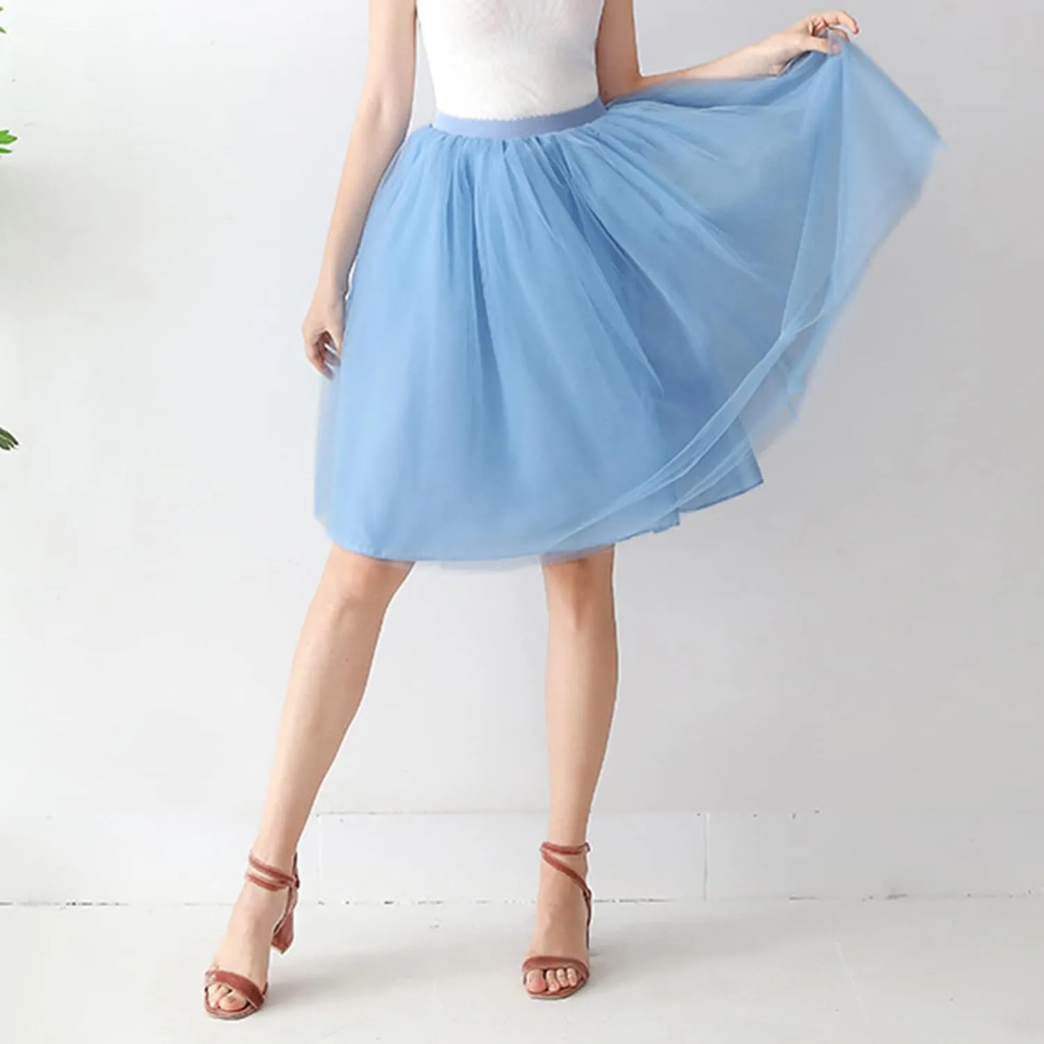 Women's A-Line High Waisted Midi Skirt Women's Tulle Skirt Short Gown Ballet Dance Dress Evening Hoop Skirt