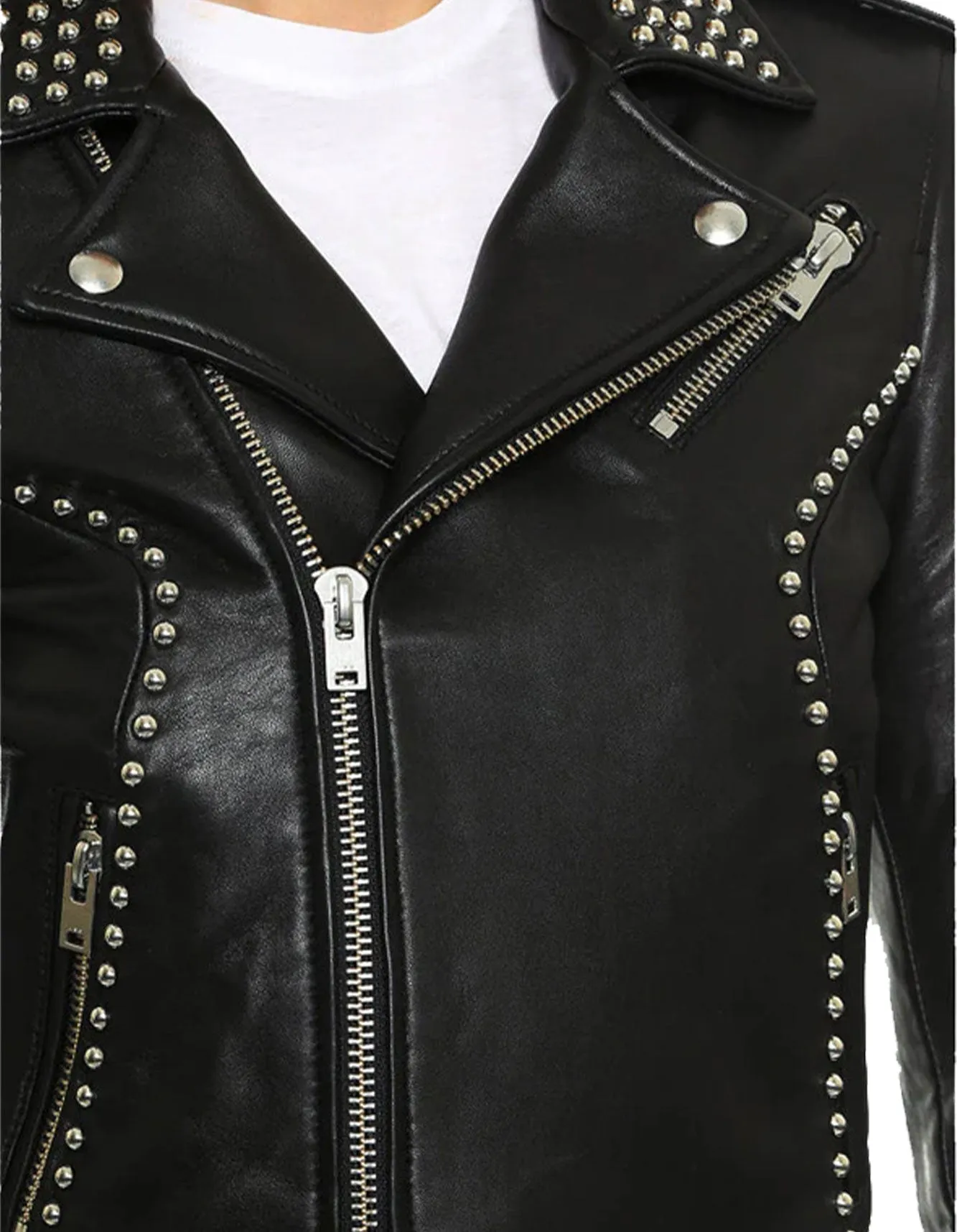 Women's Biker Studded Leather Jacket
