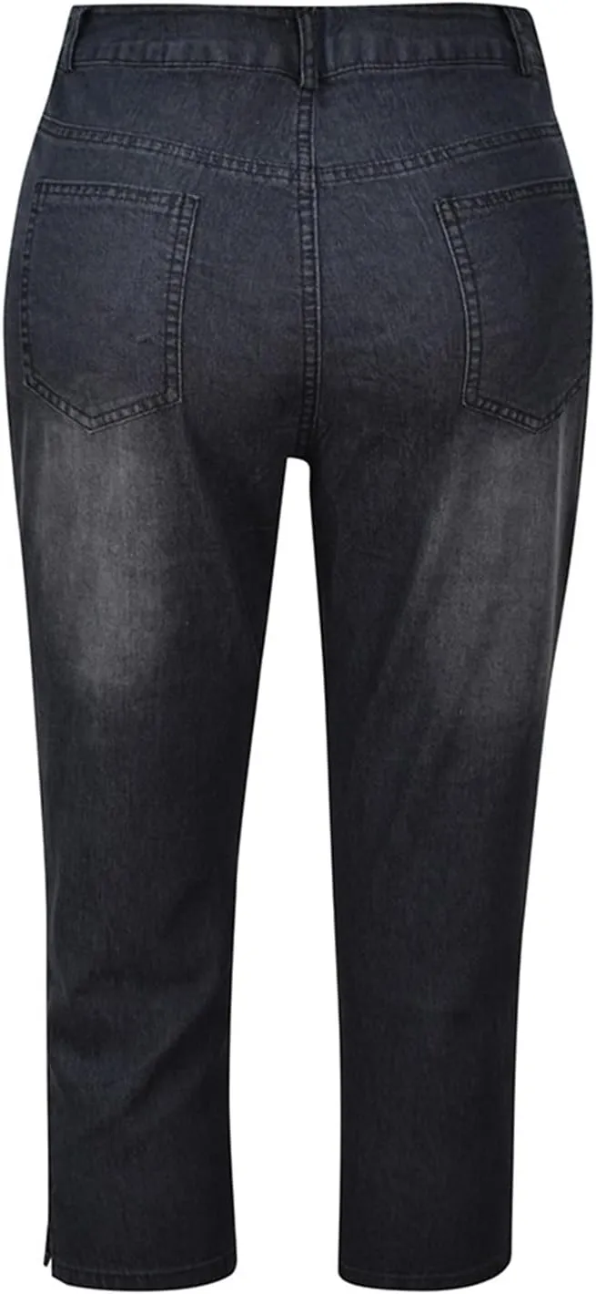 Women's Capri Jeans Skinny Denim Pants Plus Size Capris with Pockets High Waist Summer Pants Cropped Jegging Trousers