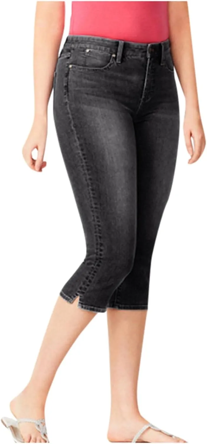Women's Capri Jeans Skinny Denim Pants Plus Size Capris with Pockets High Waist Summer Pants Cropped Jegging Trousers