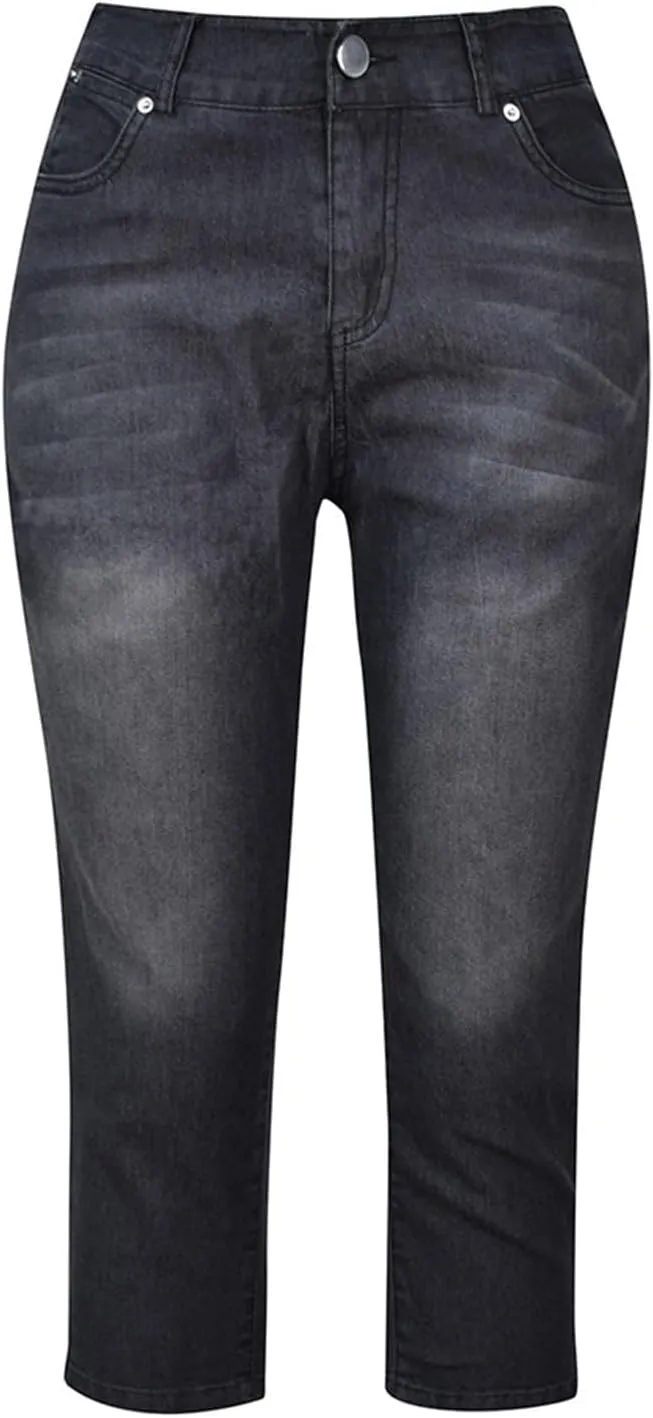 Women's Capri Jeans Skinny Denim Pants Plus Size Capris with Pockets High Waist Summer Pants Cropped Jegging Trousers