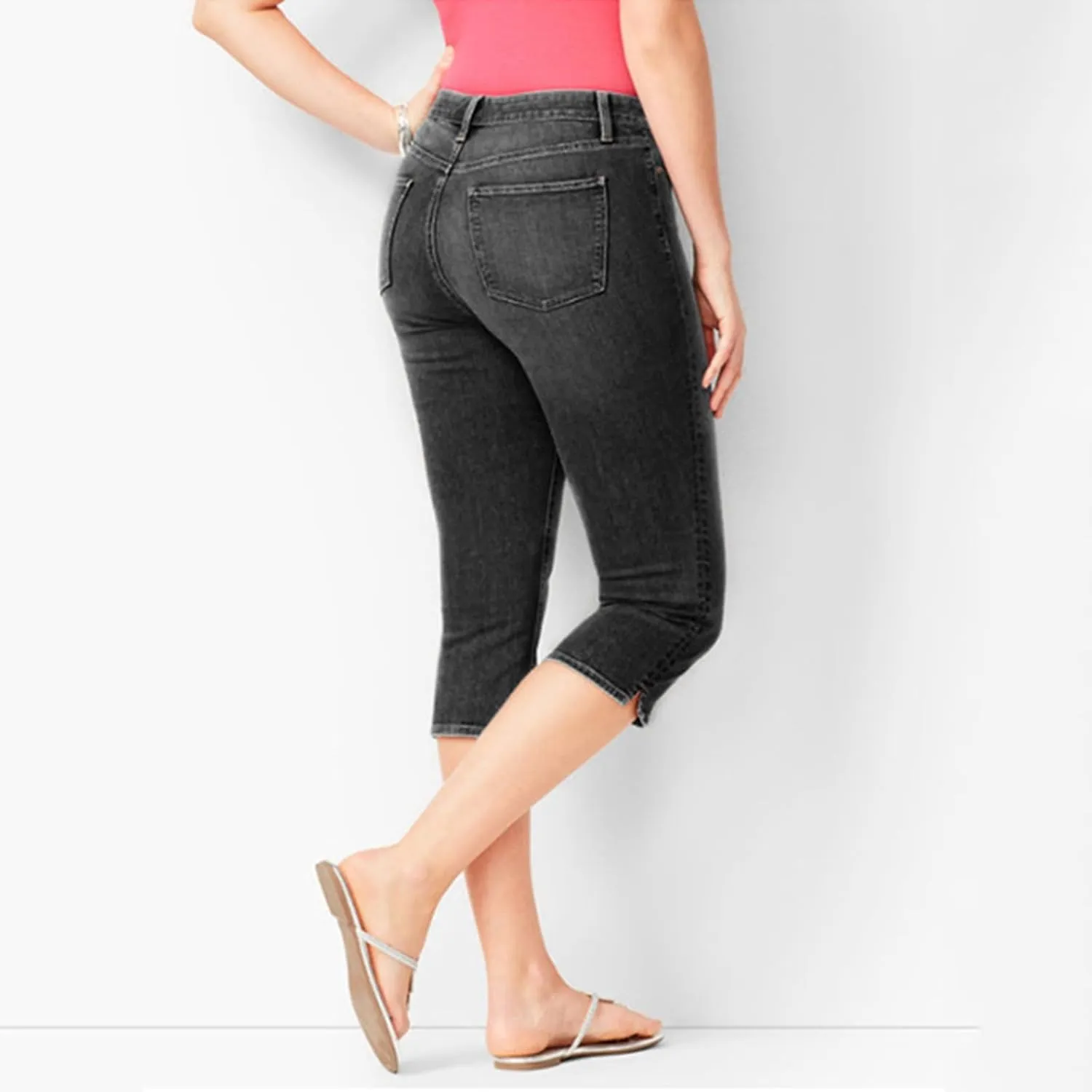 Women's Capri Jeans Skinny Denim Pants Plus Size Capris with Pockets High Waist Summer Pants Cropped Jegging Trousers