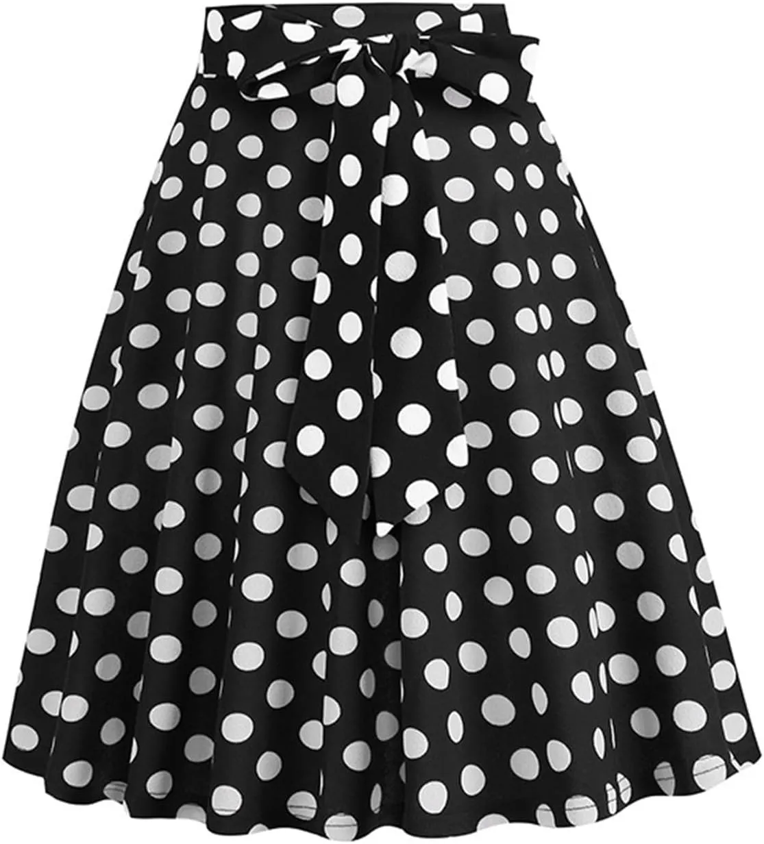 Womens Cute Polka Dot Skirts Elegant Bow Tie Lace-Up Summer Lightweight Comfy A-Line Pleated Midi Skirts