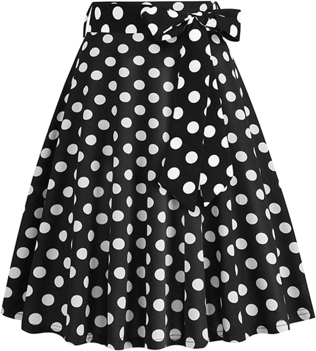 Womens Cute Polka Dot Skirts Elegant Bow Tie Lace-Up Summer Lightweight Comfy A-Line Pleated Midi Skirts