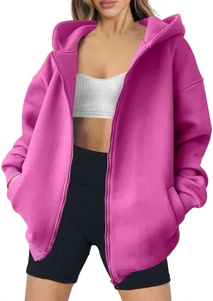 Women's Full Zip Up Sweatshirt Oversized Hooded Jacket Trendy Fleece Lined Hoodies Lightweight Gym Coats with Pockets