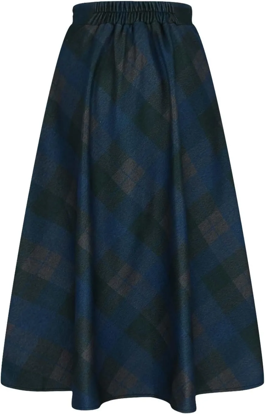 Women's High Waist Plaid A Line Skirts Vintage Elastic Pleated Plus Size Skirt Retro Elegant Business Dress